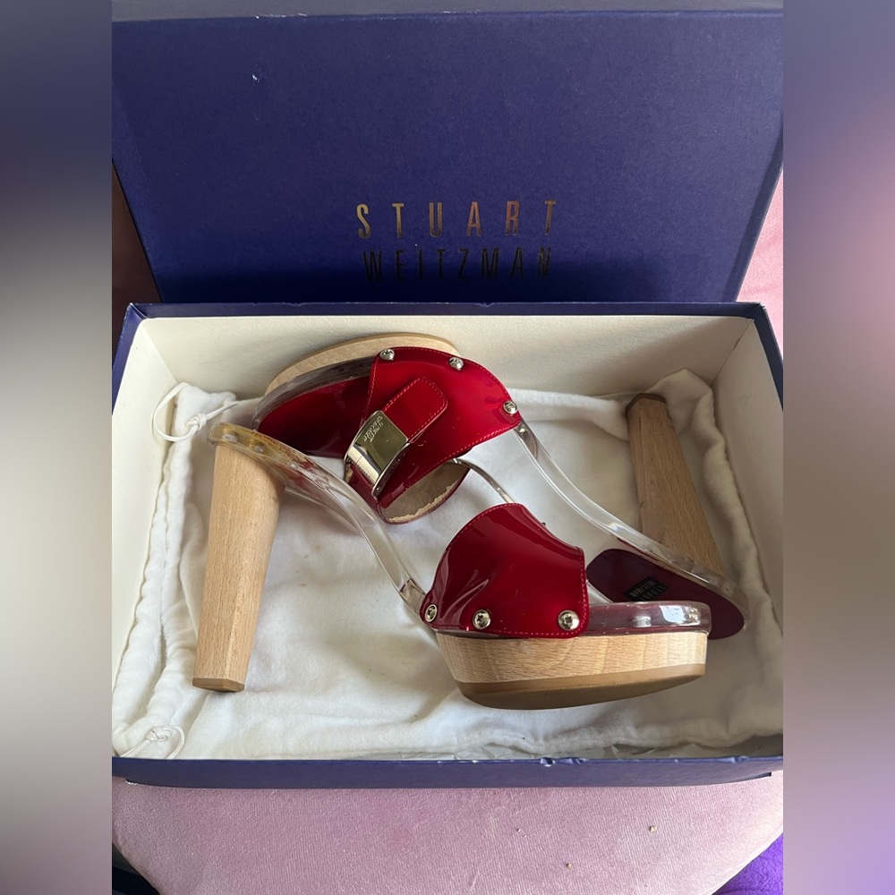 Stuart Weitzman Red Heels with Vibrant Design Size 10